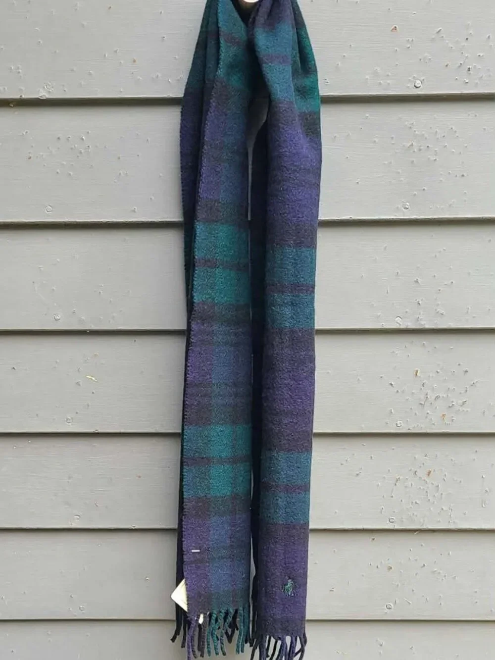 Polo Ralph Lauren 100% Lambswool Green Black Plaid Scarf NWT